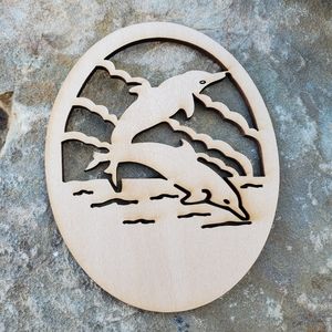 Jumping dolphins wooden ornament